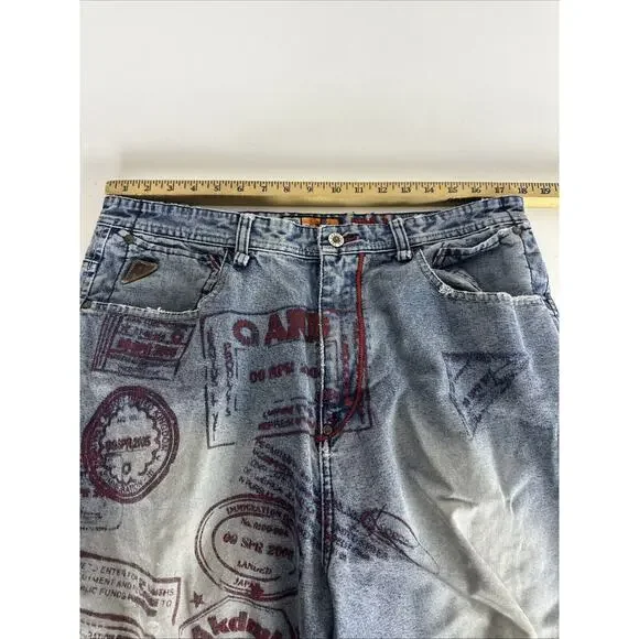 Ripped RARE Vintage Akademiks Printed baggy relaxed jeans 36